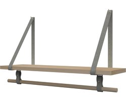 Plankje Roe 70cm - Handles and more® | SUEDE GREY (Complete set: leren plankdragers + plank eikenhout + roede)