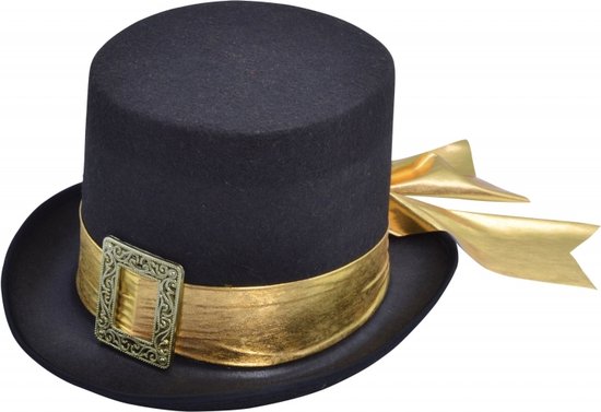 Chapeau haut de forme avec ruban doré pour adulte