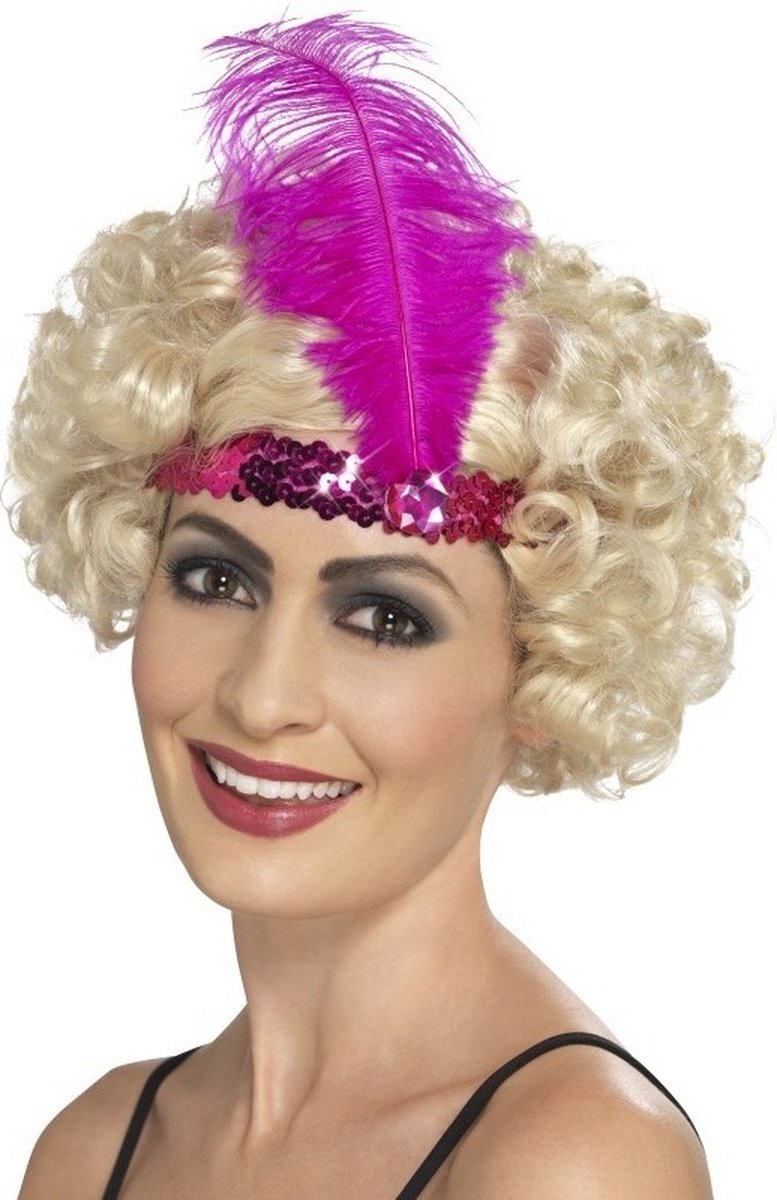 Smiffys - Haarband met veer - Charleston - Roze