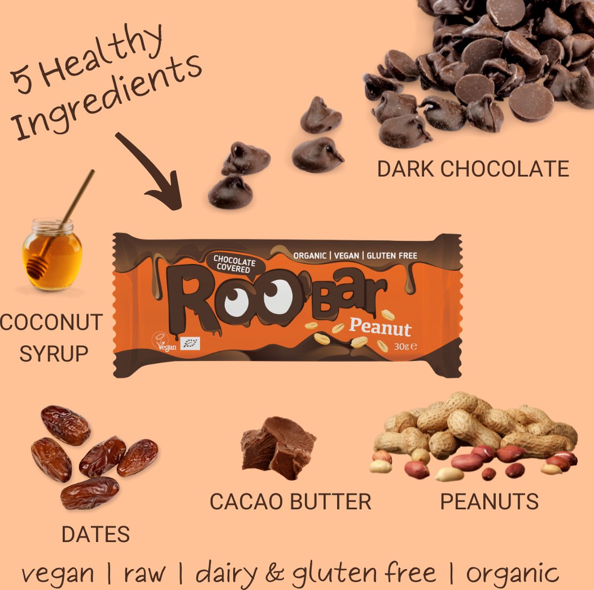 Roo'Bar | Chocolate Covered | Peanut Bar | Box 16 stuks