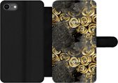 Bookcase Geschikt voor iPhone SE 2020 telefoonhoesje - Marmer print - Goud - Roos - Patronen - Met vakjes - Wallet case met magneetsluiting