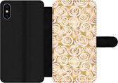 Bookcase Geschikt voor iPhone XS Max telefoonhoesje - Marmer print - Goud - Rozen - Patronen - Met vakjes - Wallet case met magneetsluiting