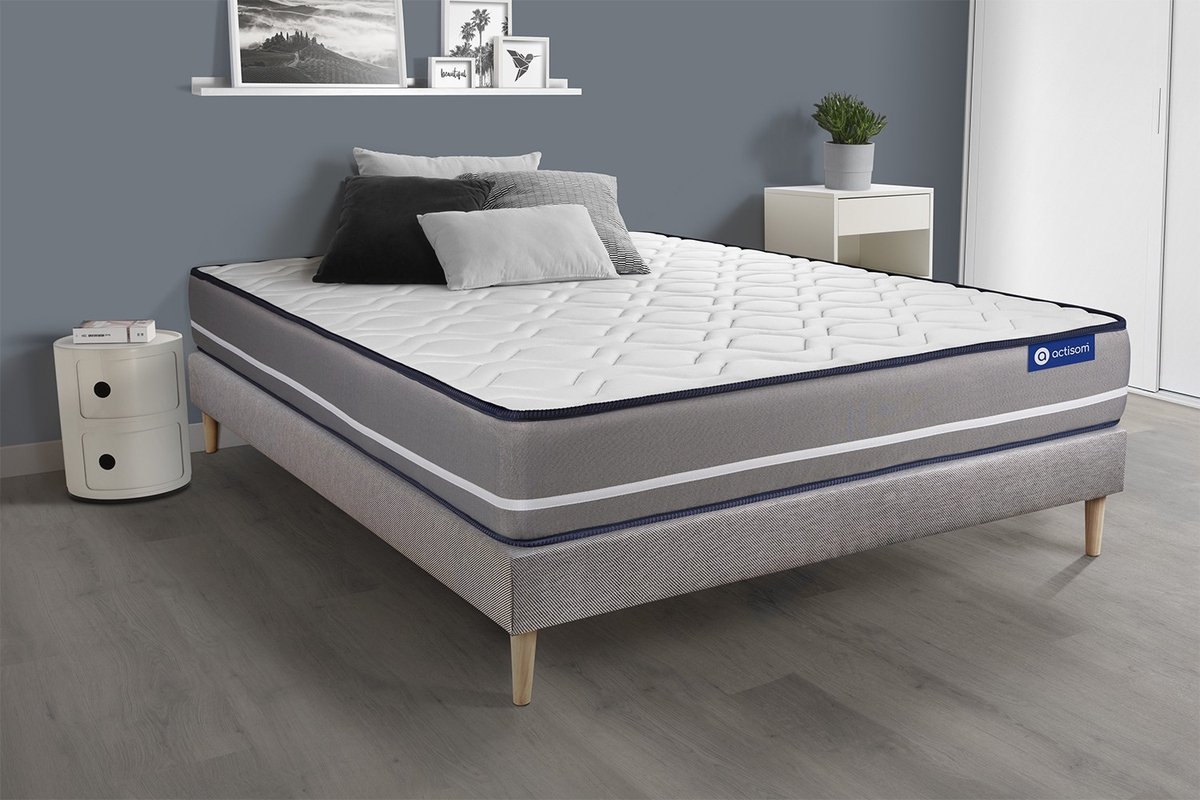 Complete boxspring met matras tweepersoons- Actisom Actiflex pur grijs - Pocketveren - 160 x 210 cm