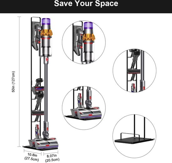 SensaHome - Support d'aspirateur en métal stable pour Dyson & Dyson Handheld avec espace pour accessoires et Accessoires de vêtements pour bébé d'aspirateur sans fil - Dyson