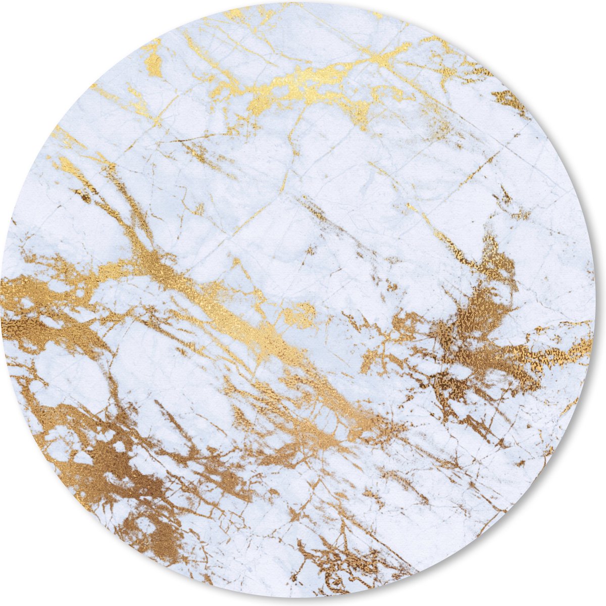 Muismat rond 50x50 cm - Mousepad Marmer - Goud - Wit - Ronde muismatten
