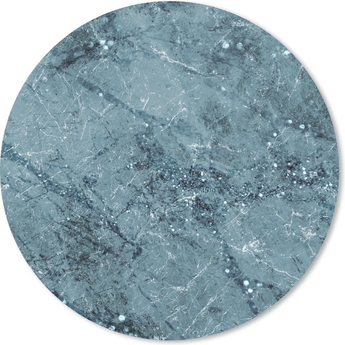 Muismat rond 20x20 cm - Mousepad Marmer - Blauw - Glitters - Ronde muismatten