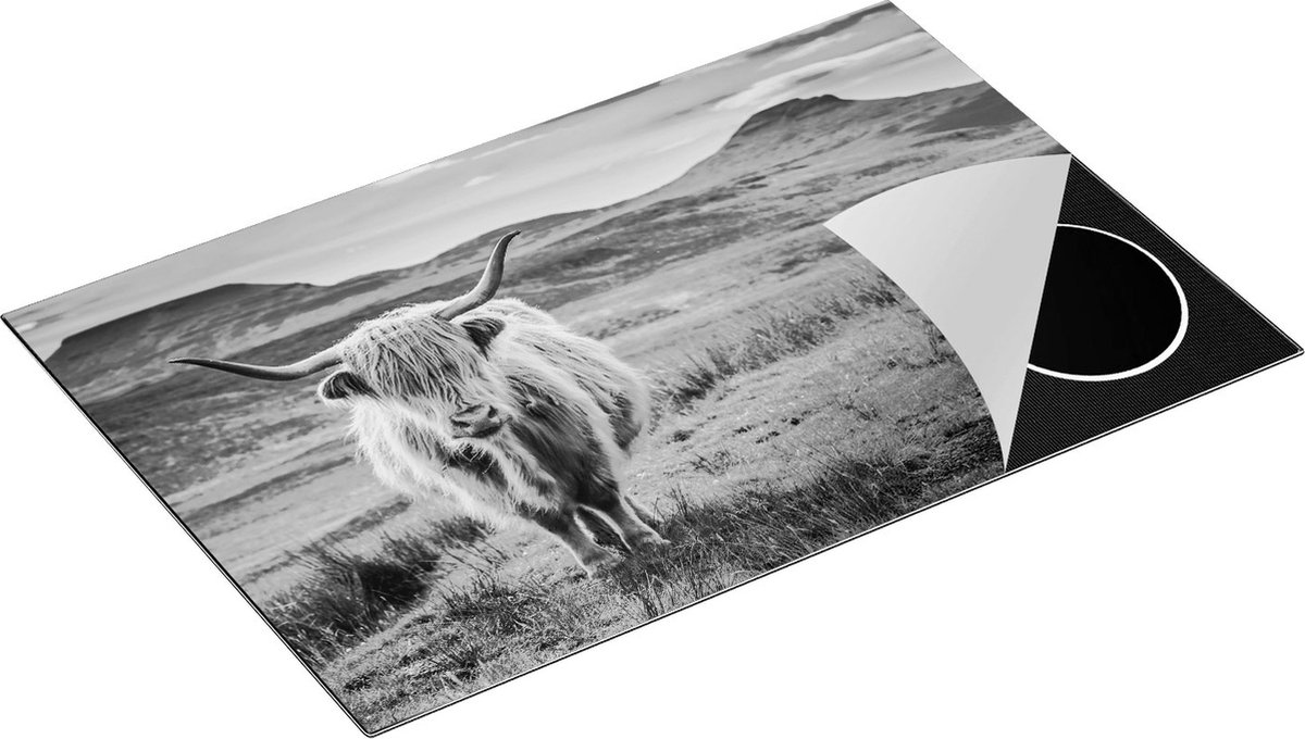 Chefcare Inductie Beschermer Schotse Hooglander in de Wei - Kleur - Zwart Wit - 78x52 cm - Afdekplaat Inductie - Kookplaat Beschermer - Inductie Mat