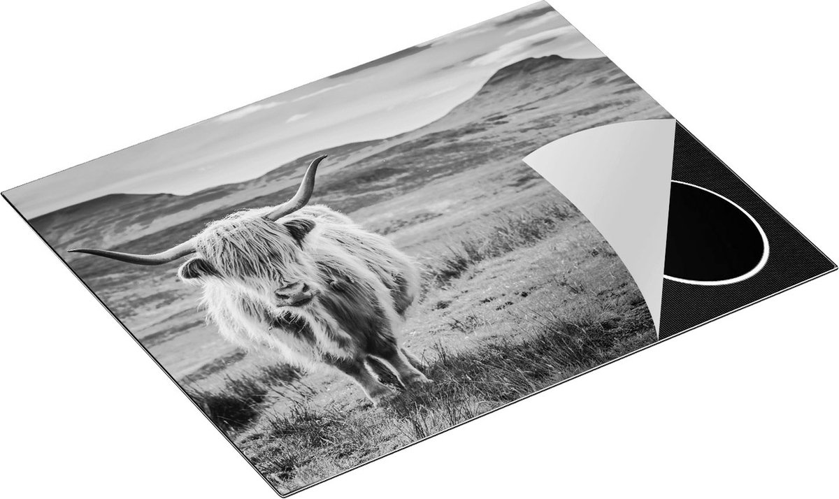 Chefcare Inductie Beschermer Schotse Hooglander in de Wei - Kleur - Zwart Wit - 65x52 cm - Afdekplaat Inductie - Kookplaat Beschermer - Inductie Mat