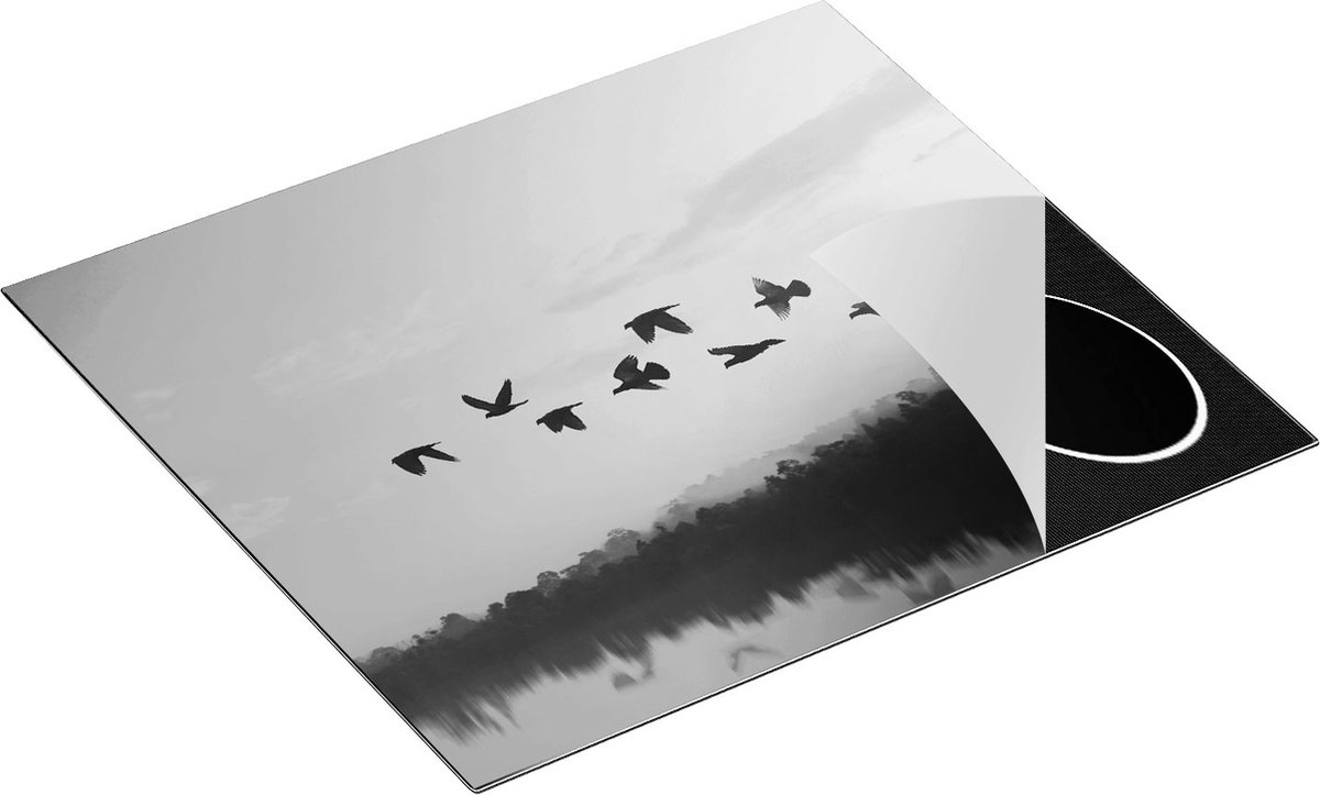 Chefcare Inductie Beschermer Silhouet Vogels tijdens Zonsondergang - Zwart Wit - 60x52 cm - Afdekplaat Inductie - Kookplaat Beschermer - Inductie Mat