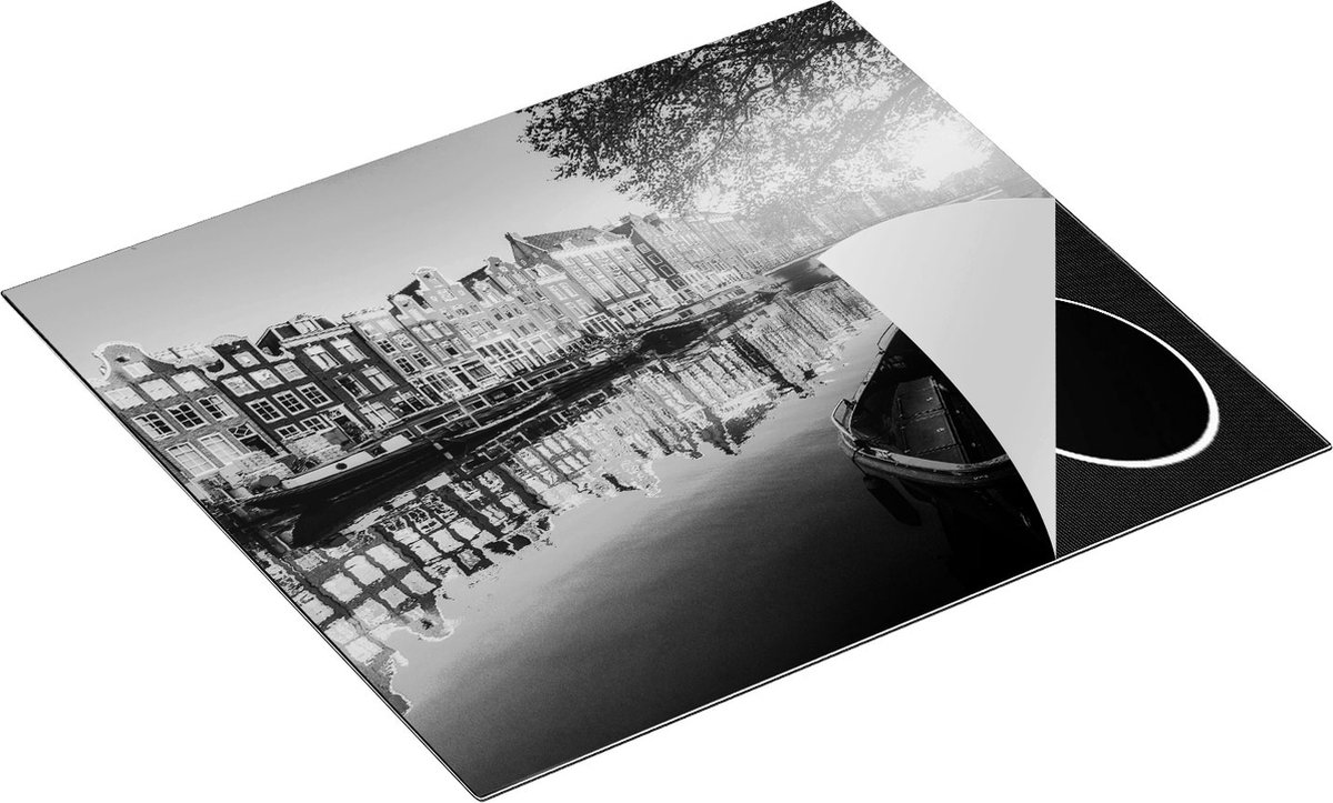 Chefcare Inductie Beschermer Amsterdamse Gracht bij Zonsondergang - Zwart Wit - 59x51 cm - Afdekplaat Inductie - Kookplaat Beschermer - Inductie Mat