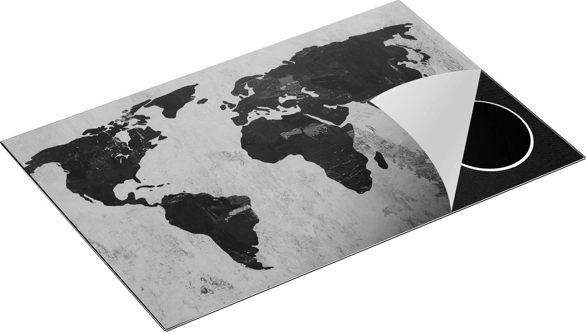 Chefcare Inductie Beschermer Oude Wereldkaart - Zwart Wit - 81,2x52 cm - Afdekplaat Inductie - Kookplaat Beschermer - Inductie Mat