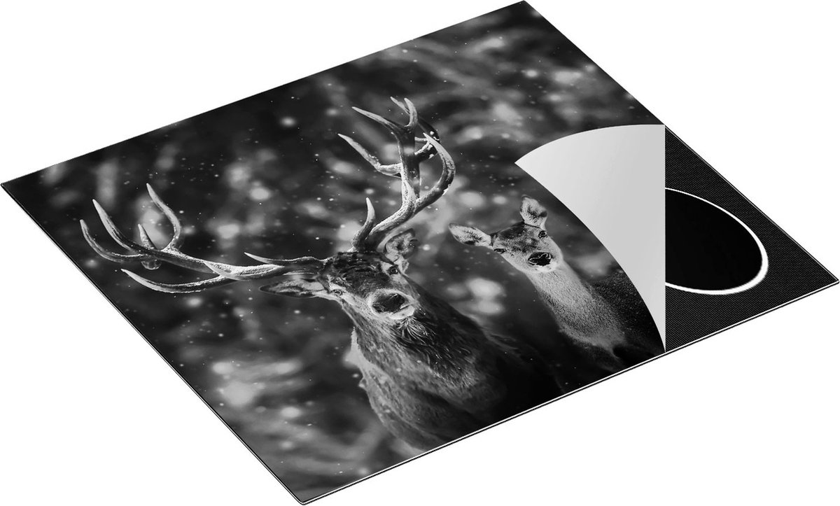 Chefcare Inductie Beschermer Twee Herten met Sneeuw - Zwart Wit - 60x52 cm - Afdekplaat Inductie - Kookplaat Beschermer - Inductie Mat