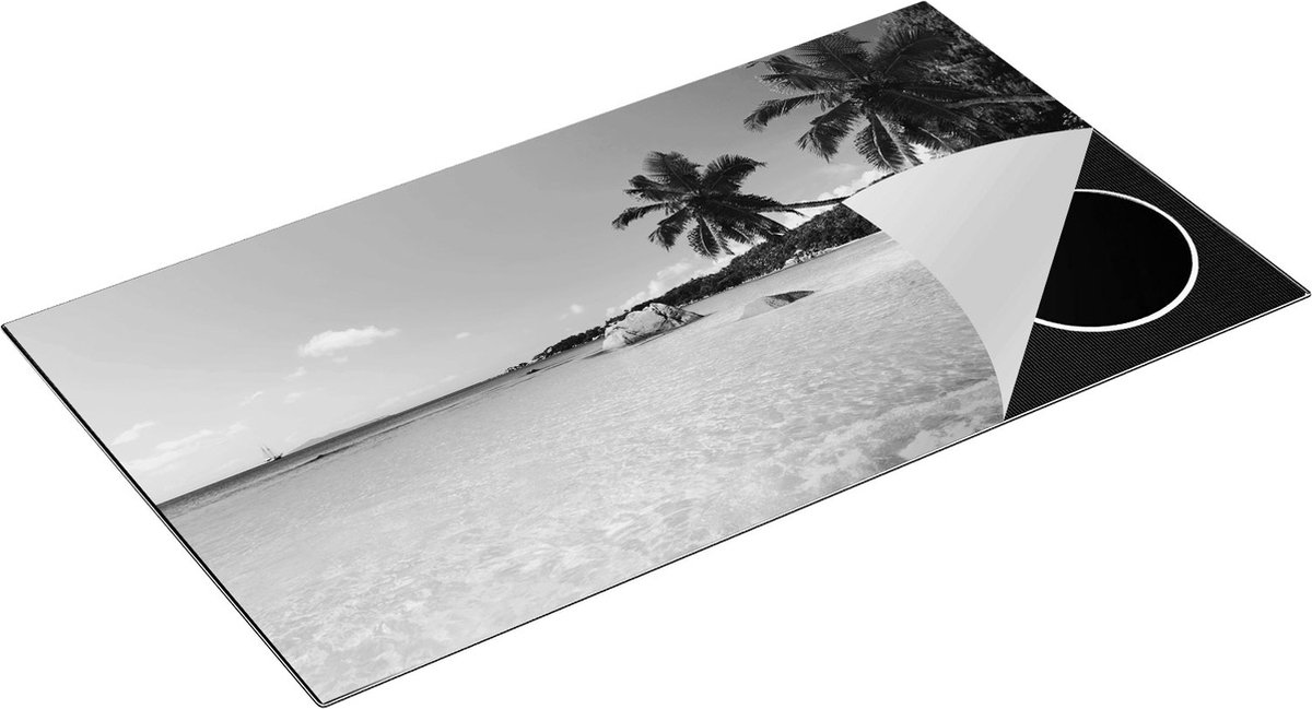 Chefcare Inductie Beschermer Tropisch Strand en Zee - Zwart Wit - 95x50 cm - Afdekplaat Inductie - Kookplaat Beschermer - Inductie Mat