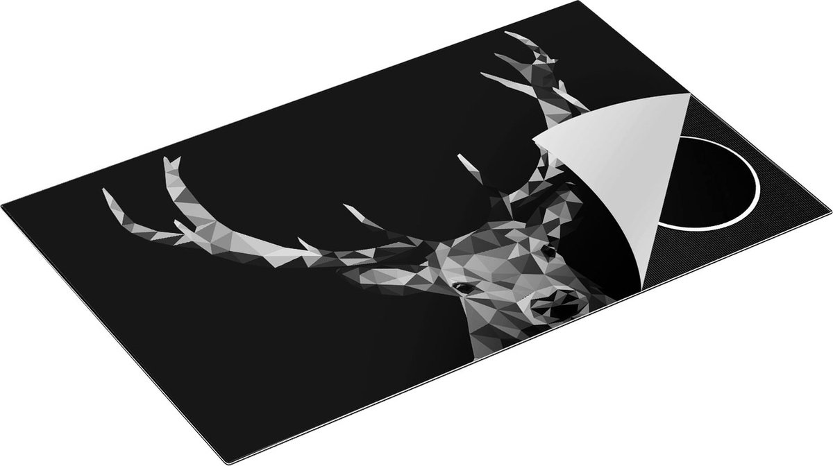 Chefcare Inductie Beschermer Origami Hertenkop - Hert - Abstract - Zwart Wit - 85x55 cm - Afdekplaat Inductie - Kookplaat Beschermer - Inductie Mat