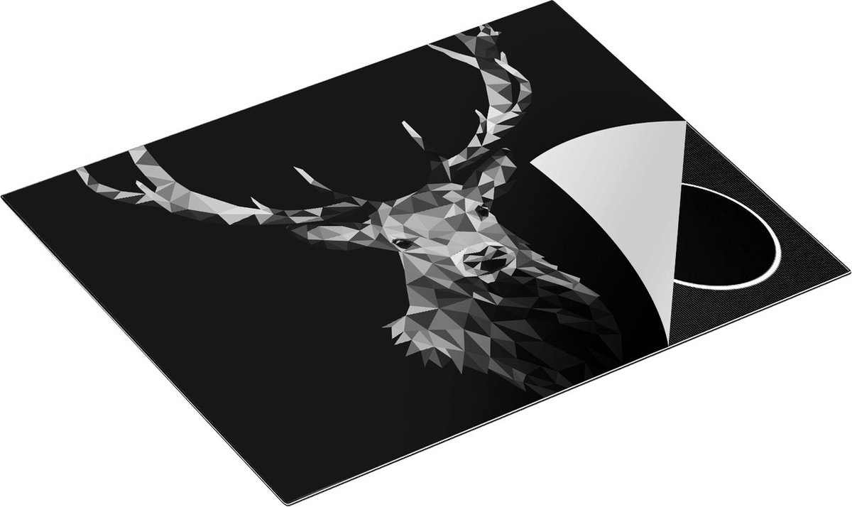 Chefcare Inductie Beschermer Origami Hertenkop - Hert - Abstract - Zwart Wit - 65x50 cm - Afdekplaat Inductie - Kookplaat Beschermer - Inductie Mat