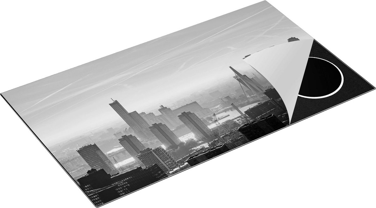 Chefcare Inductie Beschermer Rotterdamse Skyline - Zwart Wit - 91,6x52,7 cm - Afdekplaat Inductie - Kookplaat Beschermer - Inductie Mat