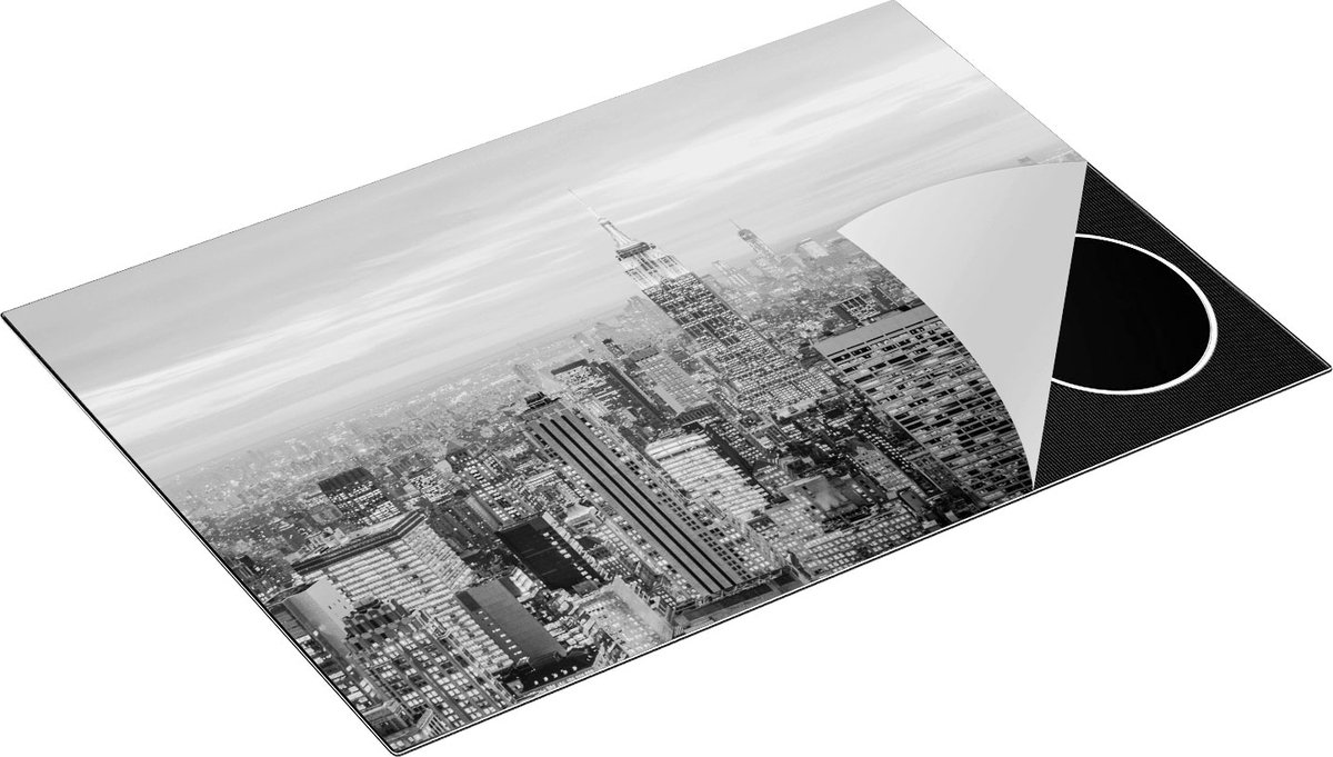 Chefcare Inductie Beschermer New York Skyline met Lichten bij Zonsondergang - Zwart Wit - 76x51,5 cm - Afdekplaat Inductie - Kookplaat Beschermer - Inductie Mat