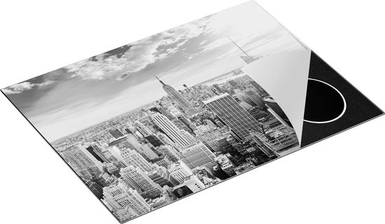 Chefcare Inductie Beschermer New York Manhattan tijdens Zonsondergang - Zwart Wit - 70x52 cm - Afdekplaat Inductie - Kookplaat Beschermer - Inductie Mat