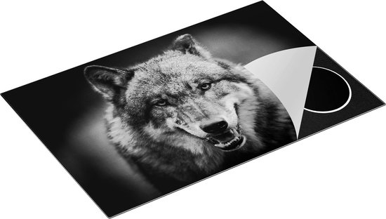 Chefcare Inductie Beschermer Wolvenkop met Blauwe Ogen - Wolf - Zwart Wit - 81,2x52 cm - Afdekplaat Inductie - Kookplaat Beschermer - Inductie Mat