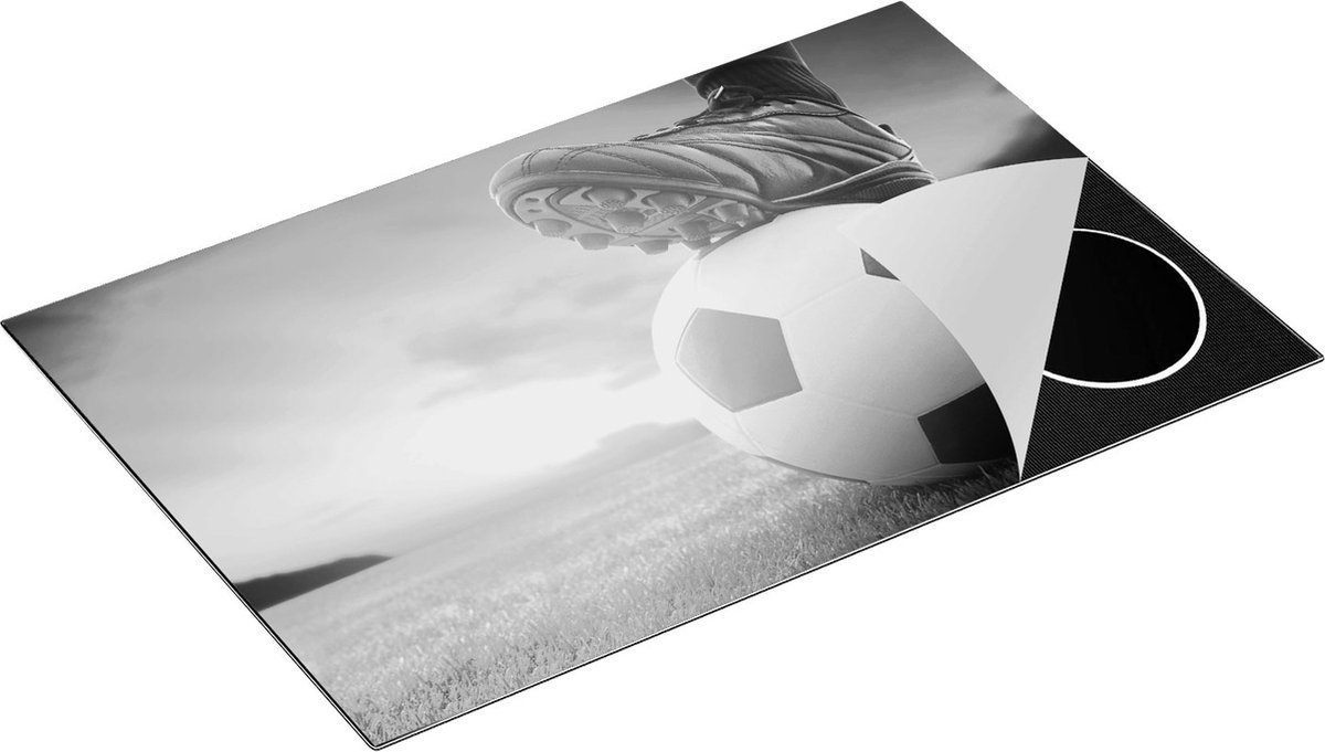 Chefcare Inductie Beschermer Klassieke Voetbal Aftrap met Zonsondergang - Zwart Wit - 78x52 cm - Afdekplaat Inductie - Kookplaat Beschermer - Inductie Mat