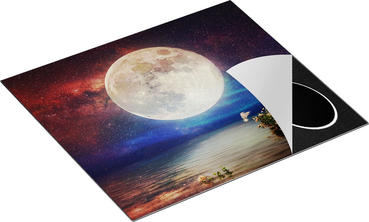 Chefcare Inductie Beschermer Volle Maan in de Hemel boven het Water - 60x50 cm - Afdekplaat Inductie - Kookplaat Beschermer - Inductie Mat