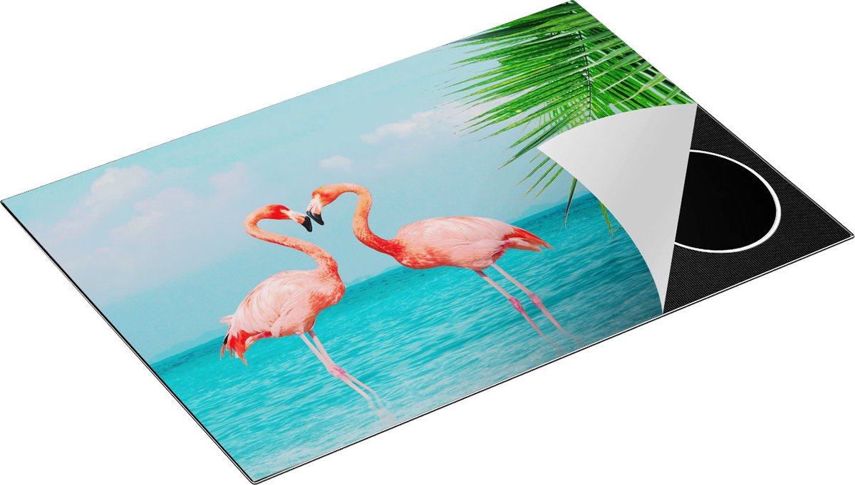 Chefcare Inductie Beschermer Twee Flamingo's in een Hart Vorm in het Water - 76x51,5 cm - Afdekplaat Inductie - Kookplaat Beschermer - Inductie Mat