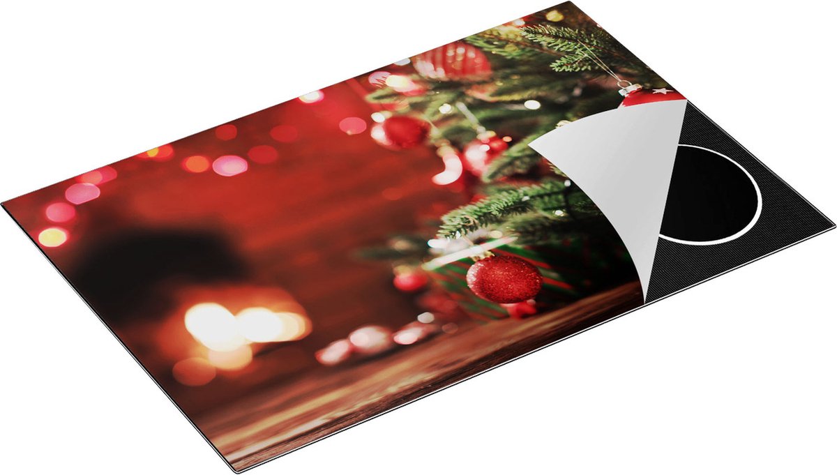 Chefcare Inductie Beschermer Kerstboom met Rode Lichtjes en Kerstballen - 81,6x52,7 cm - Afdekplaat Inductie - Kookplaat Beschermer - Inductie Mat