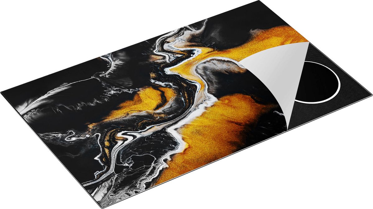 Chefcare Inductie Beschermer Abstracte Kunst van Zwarte Gouden Verf - 85x50 cm - Afdekplaat Inductie - Kookplaat Beschermer - Inductie Mat
