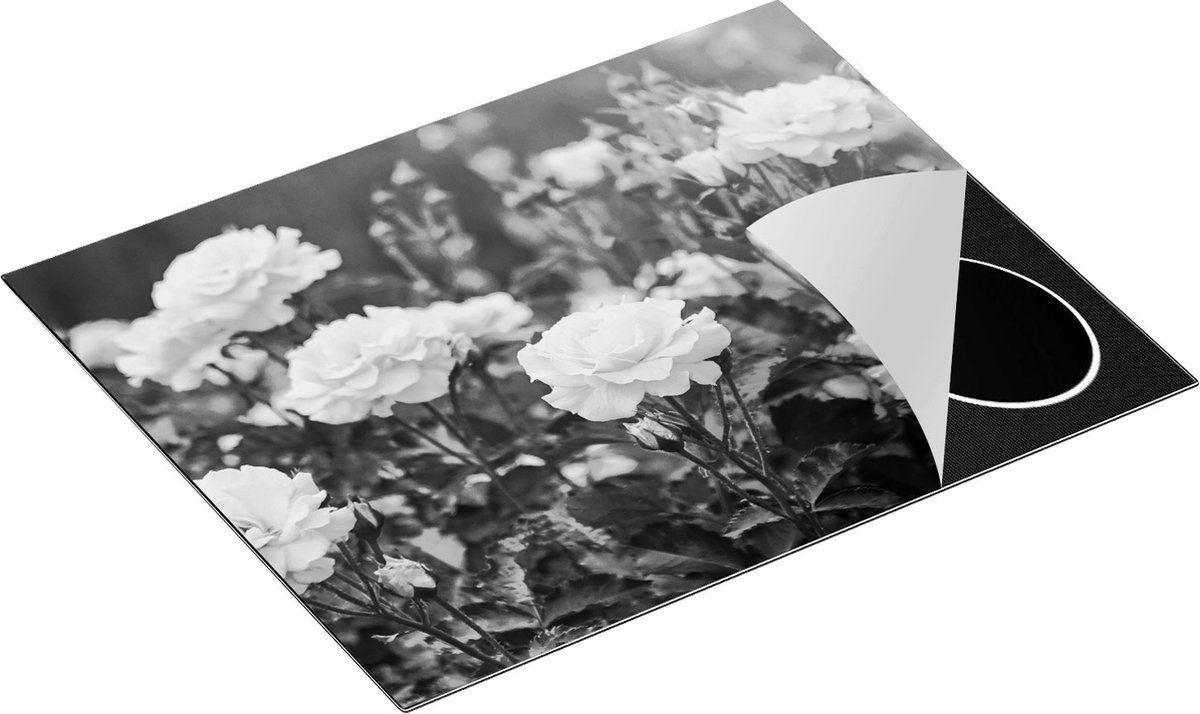 Chefcare Inductie Beschermer Roze Rozen Bloemen - Zwart Wit - 65x52 cm - Afdekplaat Inductie - Kookplaat Beschermer - Inductie Mat