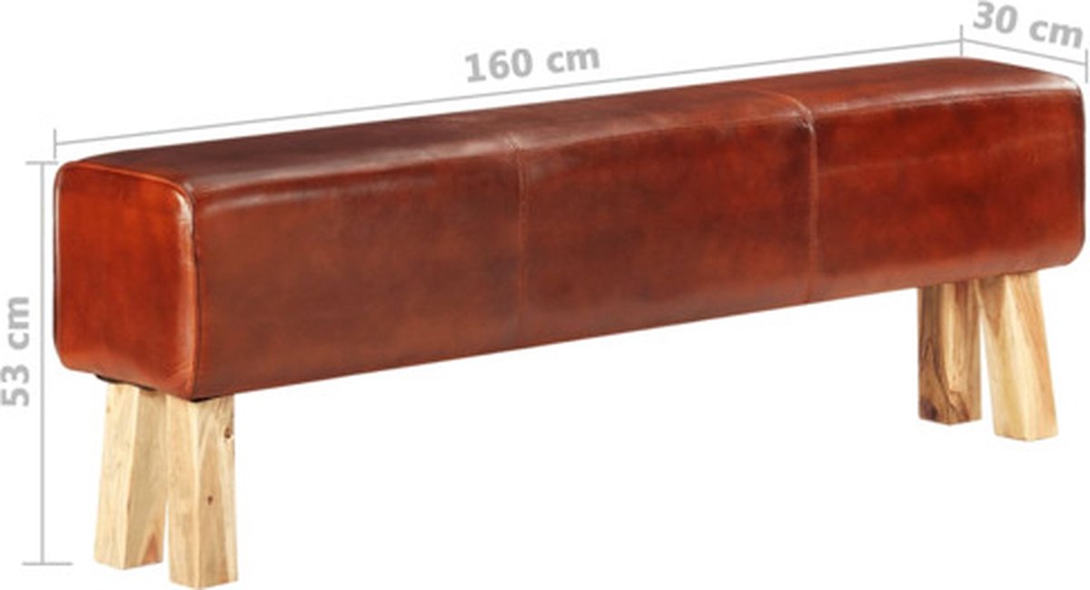 vidaXL Bankje turnbok 160 cm echt leer en massief mangohout bruin | bol.com