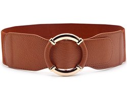 Amodi - Dames riem met Ronde Gesp - Elastische Riem - Uitsluitend Bestemd Voor Slanke Taille - Stretch - Modern - Jurk - Vest - Tailleriem - Mode - Camel