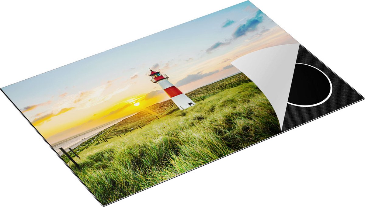 Chefcare Inductie Beschermer Vuurtoren met Zonsopgang op een Eiland - 80x55 cm - Afdekplaat Inductie - Kookplaat Beschermer - Inductie Mat