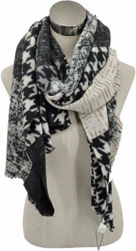 Sjaal tweed-blokprint herfst-winter 180/85cm zwart