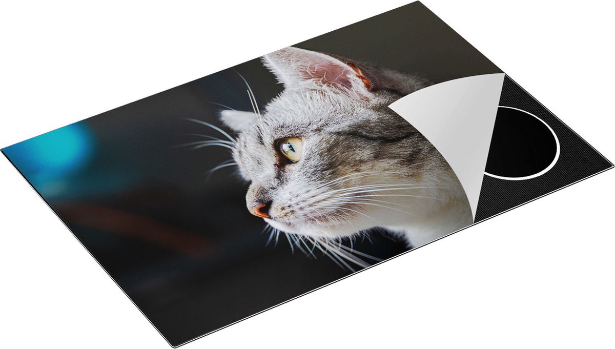Chefcare Inductie Beschermer Kat met Gele Ogen van Dichtbij - 83x51,5 cm - Afdekplaat Inductie - Kookplaat Beschermer - Inductie Mat
