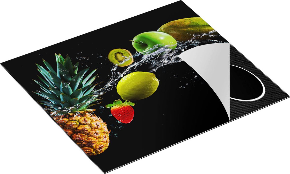 Chefcare Inductie Beschermer Fruit met Water op Zwart Achtergrond - 57,6x51,6 cm - Afdekplaat Inductie - Kookplaat Beschermer - Inductie Mat