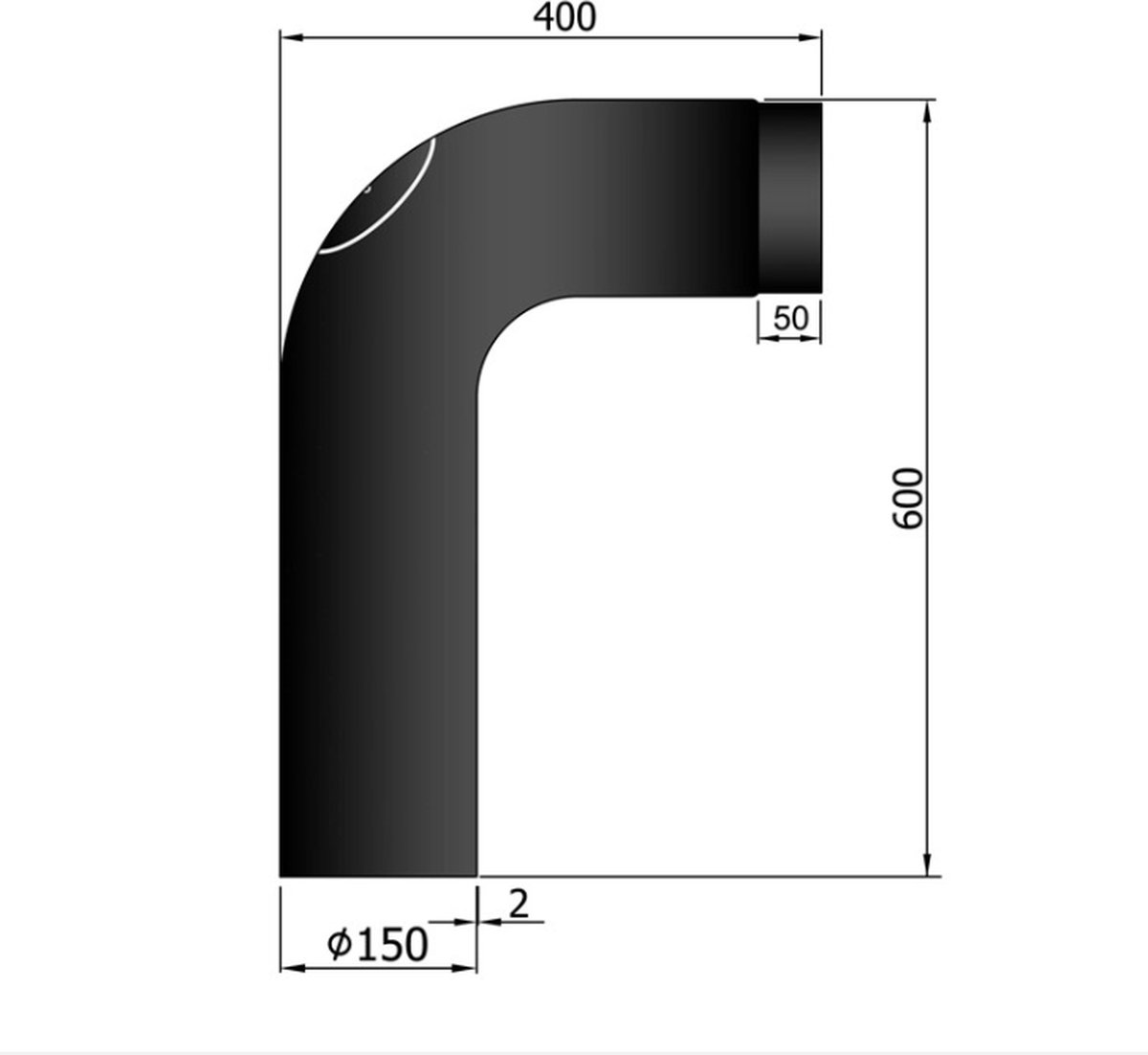 Kachelpijp Ø150 Bochten set 90º - veegluik - zwart - diameter 150