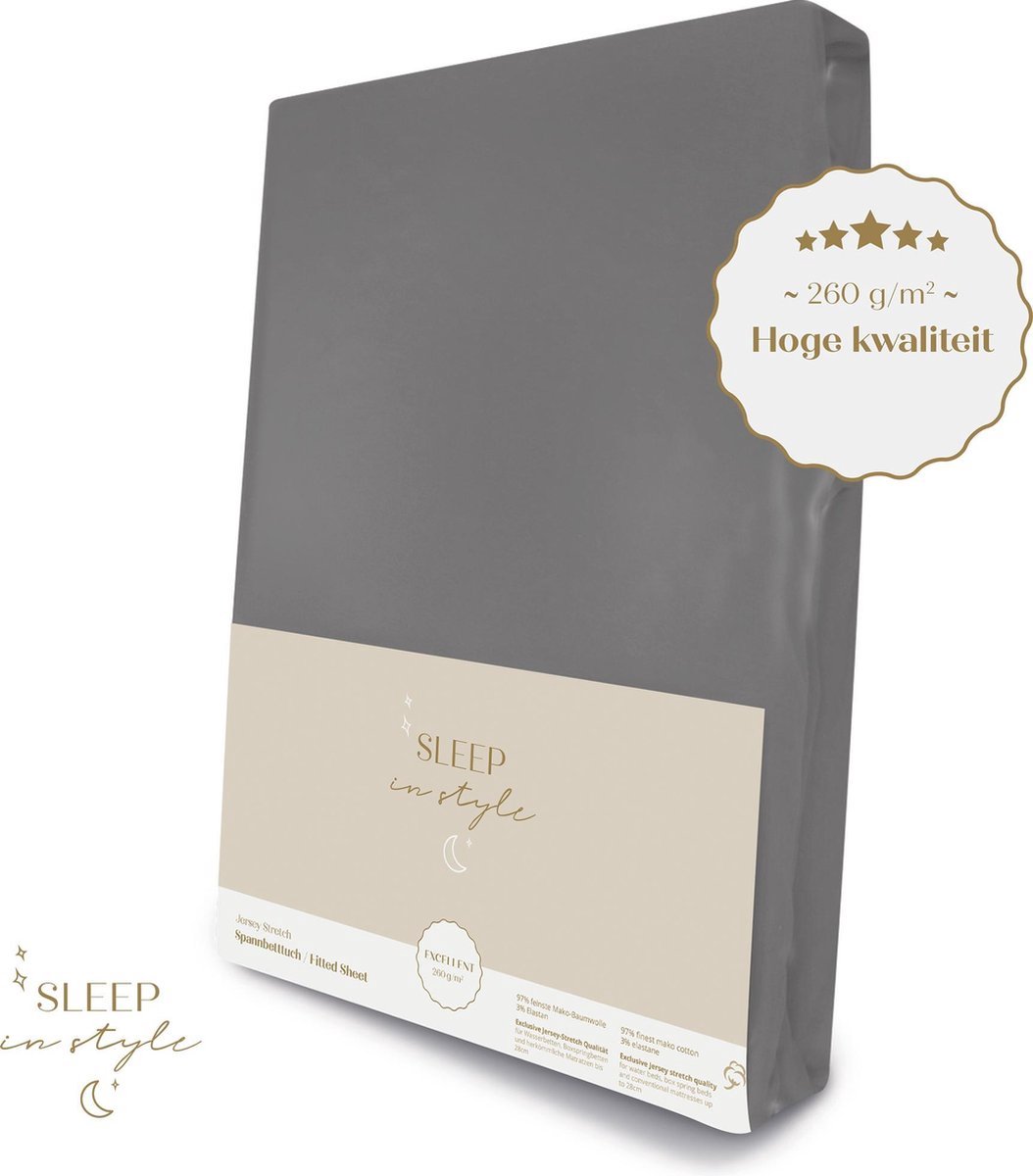Hoge hotelkwaliteit Jersey Hoeslaken voor Matras - 180x200 t/m 200x220 cm - (tot 40 cm hoogte) – 260 grams -Donkergrijs