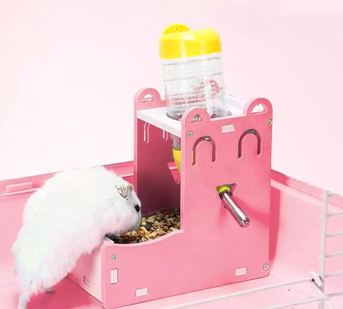 Consumerce® Premium 2-in-1 Drink- en Voederbak voor Hamsters Roze | Hamsterkooi | Hamsterspeelgoed | Hamster Huisje | Hamster Kooi | Hamstervoer | Hamster Drinkfles | Hamster Voer | Hamster Eetbakje