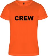 Fluor Oranje T shirt met print  " CREW " print Zwart size S