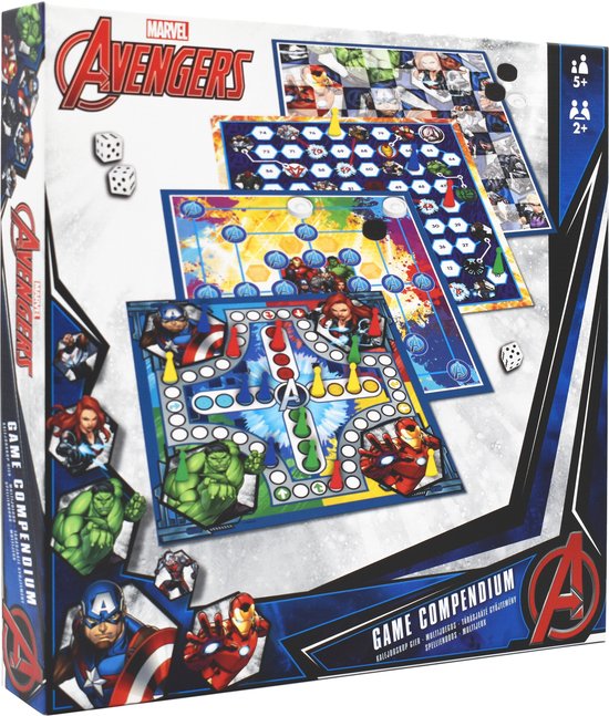 Afbeelding van het spel Marvel Avengers - 4-in-1 Spellendoos - Molenspel - Dammen - Ludo (Mens-Erger-Je-Niet) - Slangen & Ladders - Bordspel Verzameling - Game Compendium