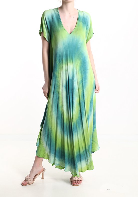 Batik print zomer maxi jurk met korte mouwen en v-hals, comfortabele zachte jurk maat 42/44