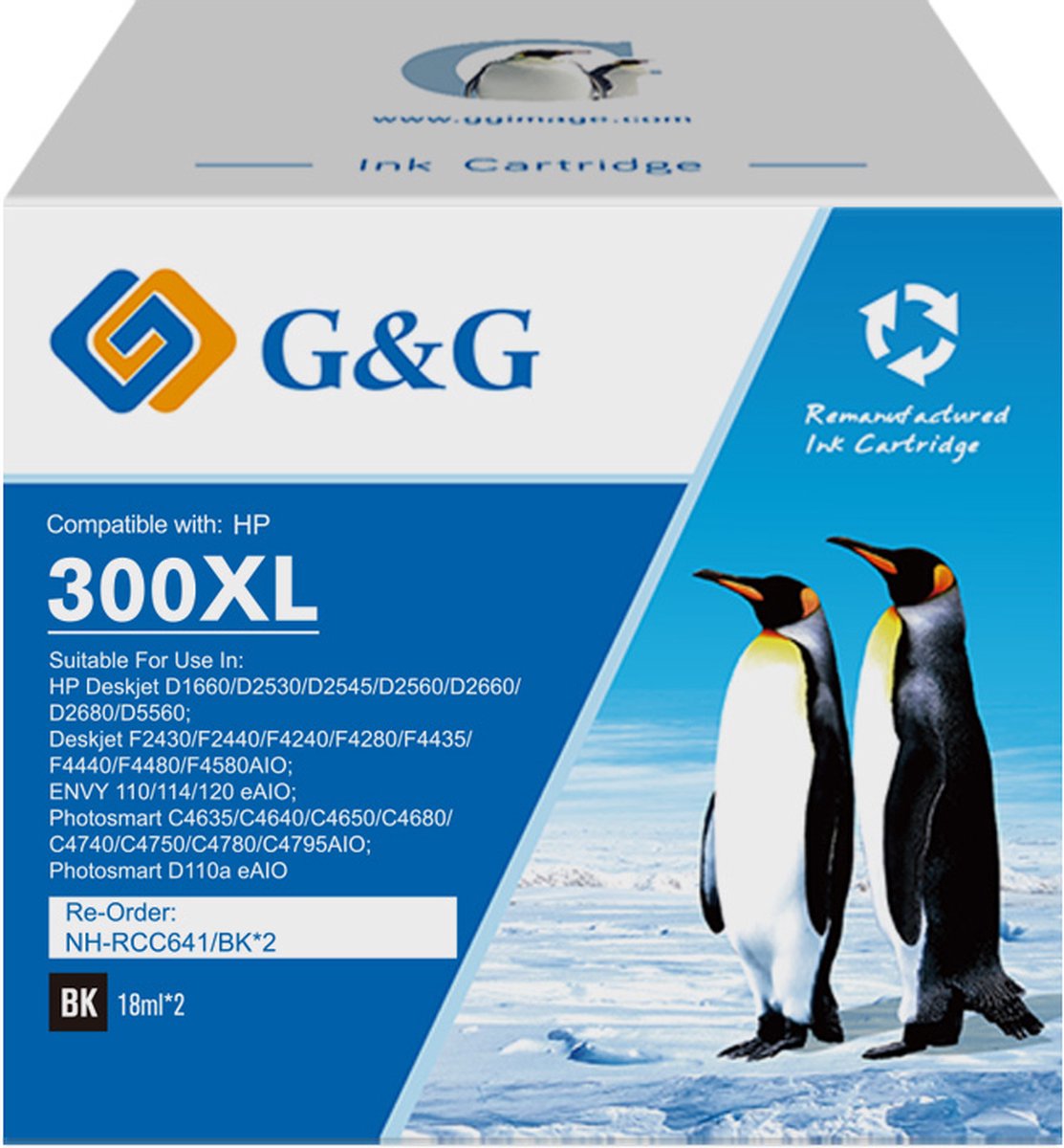 G&G 300XL inktcartridges (CC641EE) compatibel met HP 300 XL Hoge Capaciteit / 2-pack Zwart