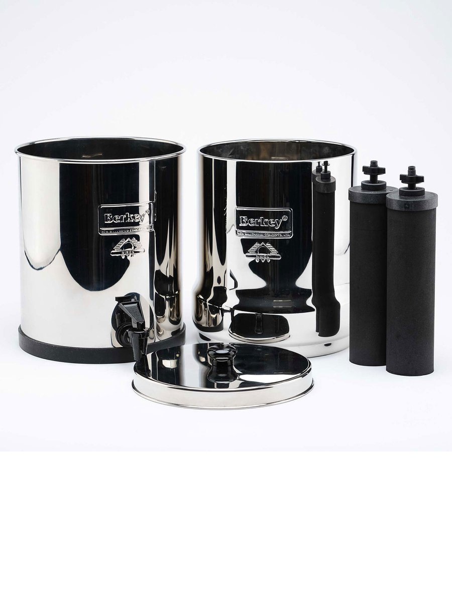 Ensemble Big Berkey : Filtre à eau 8,5L (incluant 2x éléments Black Berkey)  + robinet en acier inoxydable + support