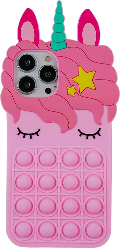 Peachy Unicorn Pop Fidget Bubble siliconen eenhoorn hoesje voor iPhone 11 Pro - roze