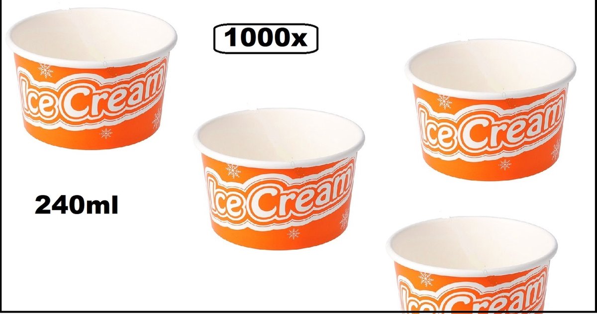 1000x IJsbeker IceCream 240ml oranje karton - schepijs softijs ijsje zomer