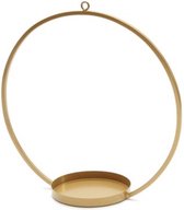 Oneiro’s Luxe kandelaar Metal ring hanging - ⌀ 30cm gold + tray - kaarsenhouder - waxinelichthouder - decoratie – woonaccessoires – wonen -decoratie – kaarsen – metaal - hout