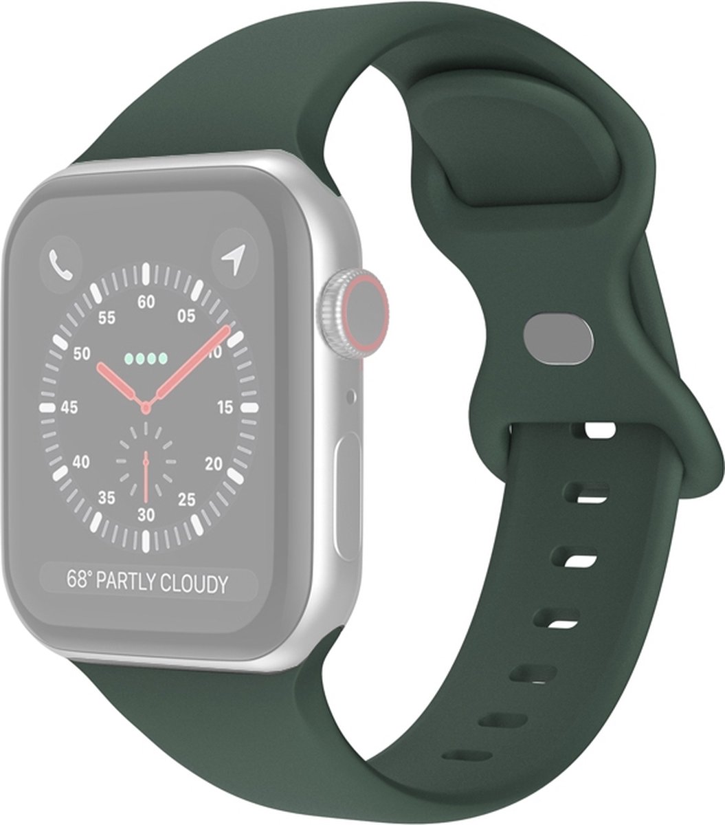 Siliconen bandje - geschikt voor Apple Watch 1/2/3/4/5/6/7/8/9/10/11/ SE (1,2,3) met maat 38 mm / 40 mm / 41 mm en 42 mm (Watch 10/11) - maat S/M - olijfgroen