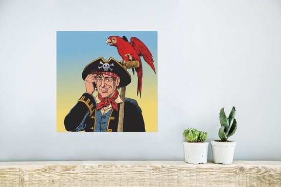 Poster Dessin d'enfant coloré d'un pirate et d'un perroquet - 30x30 cm