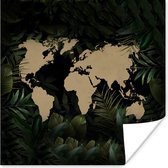 Poster Wereldkaart - Bloemen - Tropische planten - 100x100 cm XXL