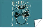 Poster Drums - Muziek - Blauw - Zwart - 60x40 cm